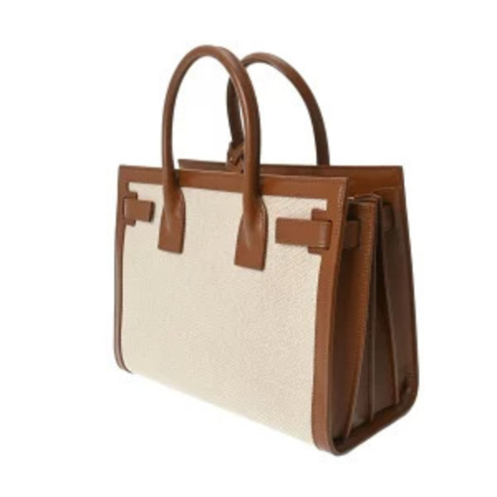 Saint Laurent Baby Sac de Jour Beige Brown Canvas Grain Calf Handbag - Picture 2 of 9